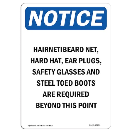 OSHA Notice Sign, Hairnet Beard Net Hard Hat Ear, 5in X 3.5in Decal